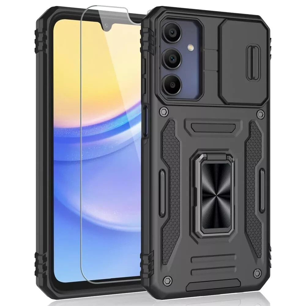 Samsung Galaxy A15 5G Shockproof Case with Slide Camera Cover & Kickstand Protection