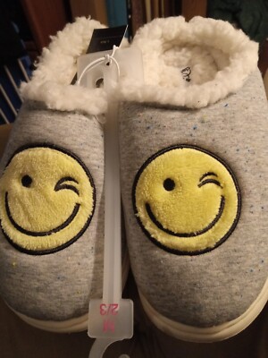 Kid M(2/3) Grey/Percy Wink Smiley Face House Slippers clogs soft comfortable