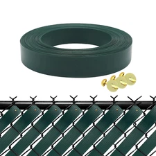 Chain Link Fence Privacy Slats Tape w/ Brass Fasteners, Green, 1.8 in x 250 ft