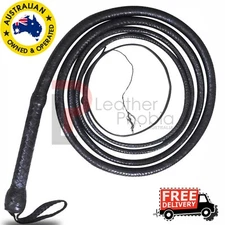 Genuine Kangaroo Black Leather Bullwhip 12 Feet Long 16 Plaits Heavy Duty whip