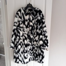 Marks & Spencer Ladies Faux Fur Coat Black/white Size 12