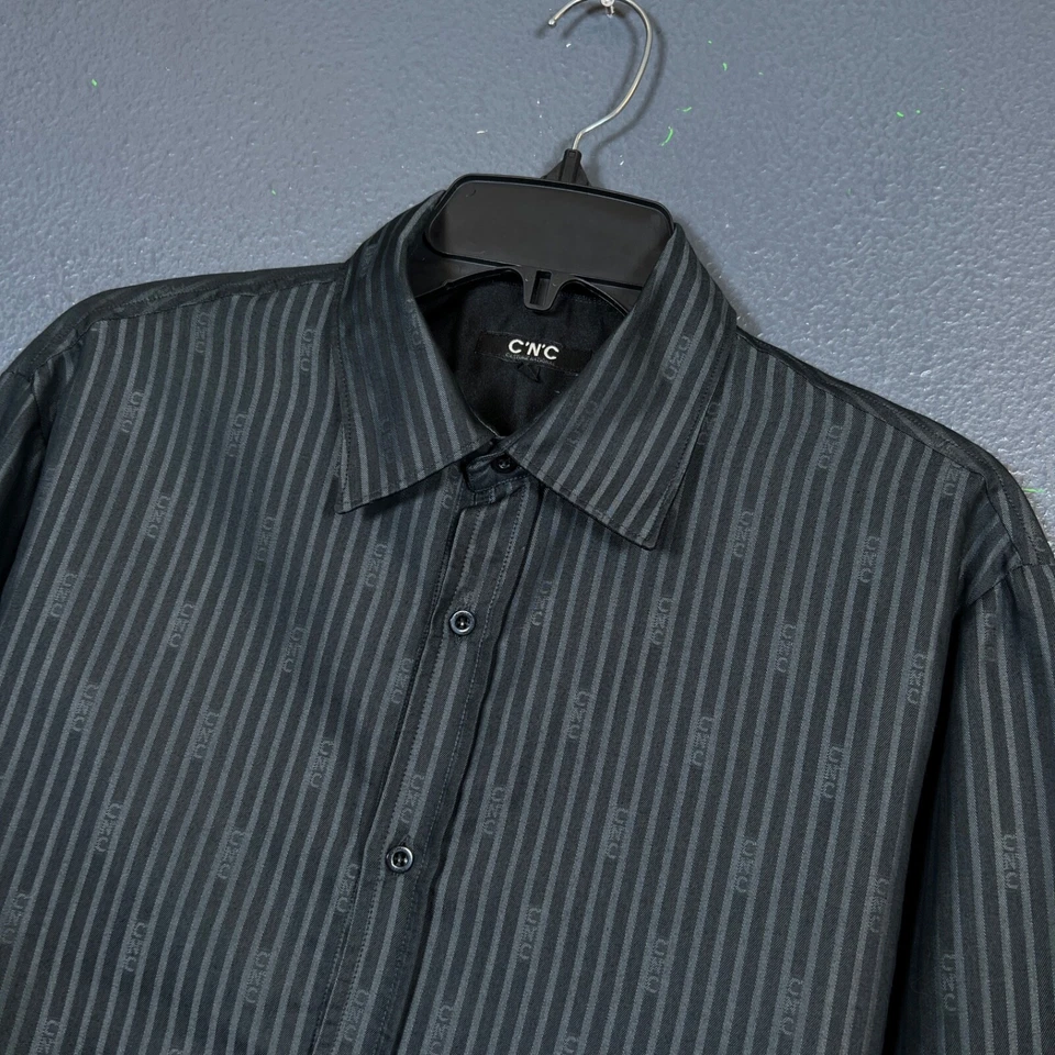 C.N.C Disfraz Nacional 48 Hombre Negro Gris Rayas Manga Larga Camisa Abotonada Foto 2 de 4