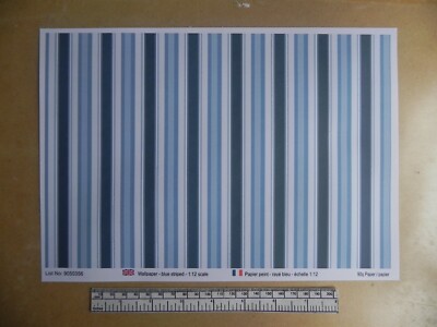 Wallpaper - Striped - Blue/Gray - Scale 1/12 - A4 Sheet