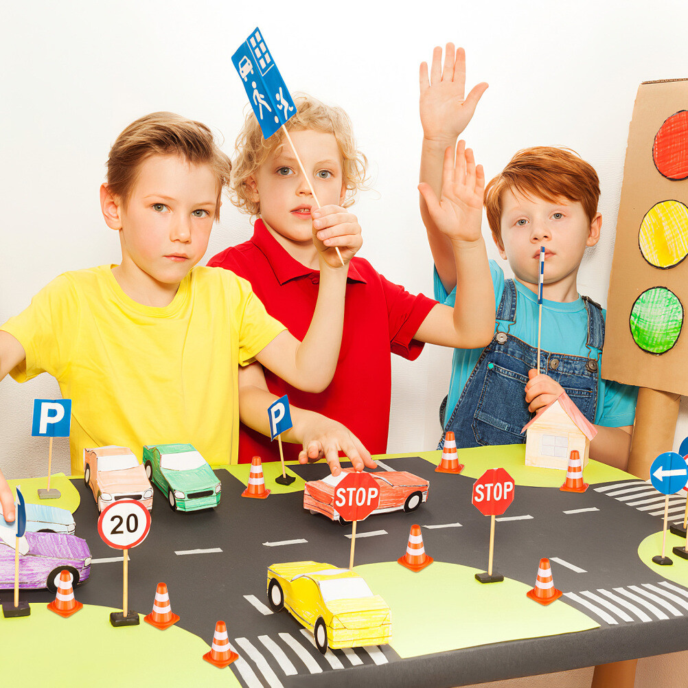 Kisangel 48pc Mini Road Sign Toy Set - Traffic Cones & Barricades For Kids Educational Play