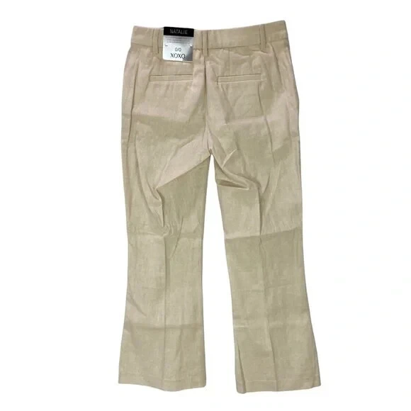 XOXO Natalie Short Light Tan Linen Blend Flare Leg Pant NWT Size 1/2 - Image 2 of 2
