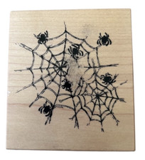 Inkadinkado Happy Halloween Spooky Spider Web Wooden Rubber Stamp