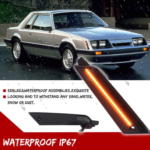 2x Smoked Front Fender Amber LED Side Markers Lights For 1979-1986 Ford Mustang - Picture 4 of 11
