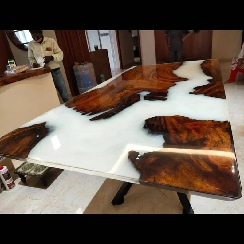 Solid White Epoxy Dining Table, Office Counter Desk Table Decor