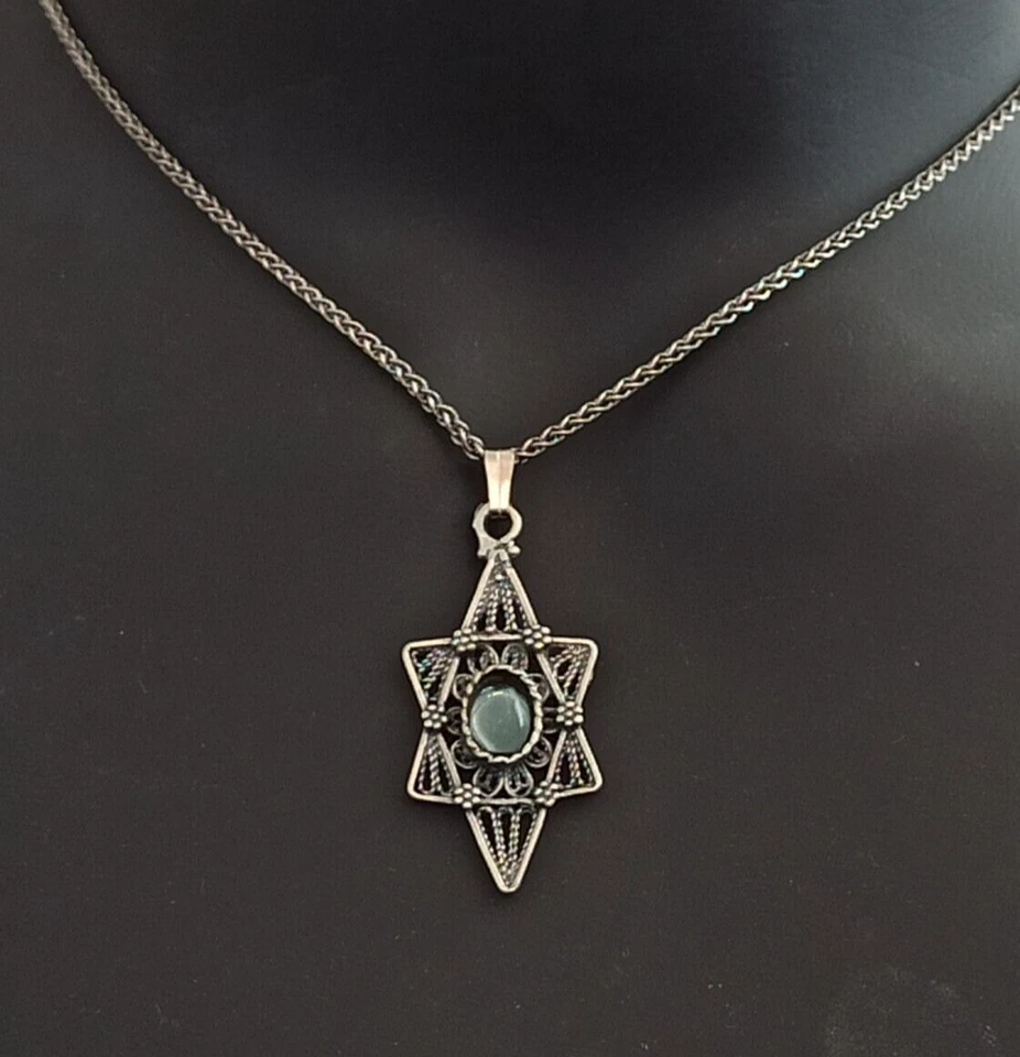 Мужская звезда Давида ожерелье серебро большой синий филигранный женщин винтажный 925 подарок - Изображение 3 из 4
