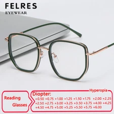 Metal Oval Reading Glasses Men Women Anti Blue Light Retro Full Frame Glasses 