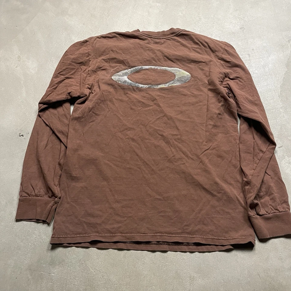 Vintage Oakley Software T Shirt S 90s Y2K Long Sleeved Faded Brown Center Logo - Image 3 of 4
