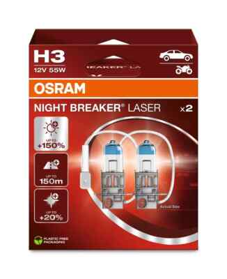 OSRAM Night Breaker Laser (Next Generation) +150% H3 Car Headlight Bulbs (Twin)