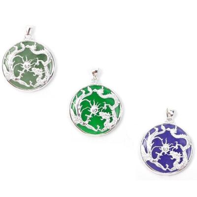 Grüne oder Lavendel Jade 925 Sterling Silber Drache & Phönix Anhänger