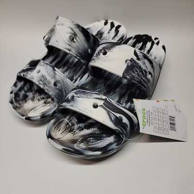 Crocs Classic White/Black Marbled Mens Sandals Size 11 New Never Worn With Tags