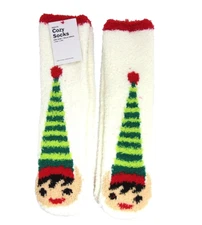 NWT 2 Pairs Adults Fuzzy Cozy Socks SANTA PIXIE ELF ELVES Old Navy