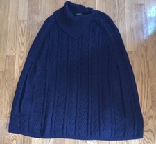 Talbots small navy blue cape poncho cable knit partia wool