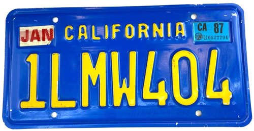 Vintage 1987 California License Plate Auto Collector 1LMW404 Pub Wall Decor - Afbeelding 1 van 2