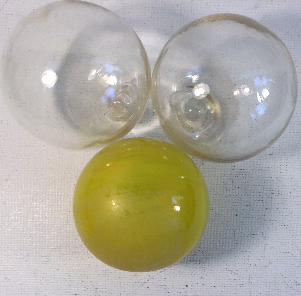 VTG Yellow Gold Japanese Hand Blown Glass Fishing Net Float Ball