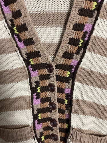 Anthropologie Sparrow Women’s Small Tan Striped L/S Button Up Cardigan Sweater - Picture 5 of 11