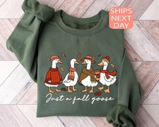 Funny Goose Fall Sweatshirt Whimsical Autumn