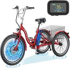 NAIZEA Adult Electric Tricycle 24in 26" 350W E-Trike Motorized 7Speed & Basket