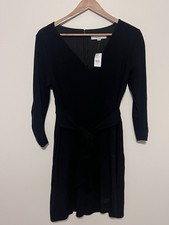 LOFT Black Sheath V-Neck Knee Length Dress Tie Ruched 3/4 Sleeve Size 10