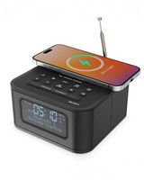 Bedside Clock Radio with Bluetooth | 15W Wireless Charging & USB Small, Black