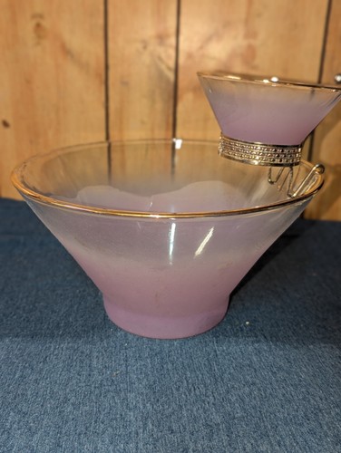 BLENDO Mid Century FROSTED PURPLE ORCHID CHIP / DIP BOWL w/ HOLDER 3 pieces 