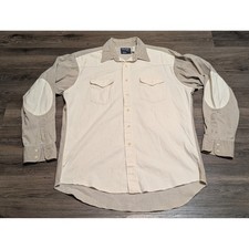 Wrangler Western Shirt Mens XL Tan Cream Colorblock Elbow Patch Made in USA READ