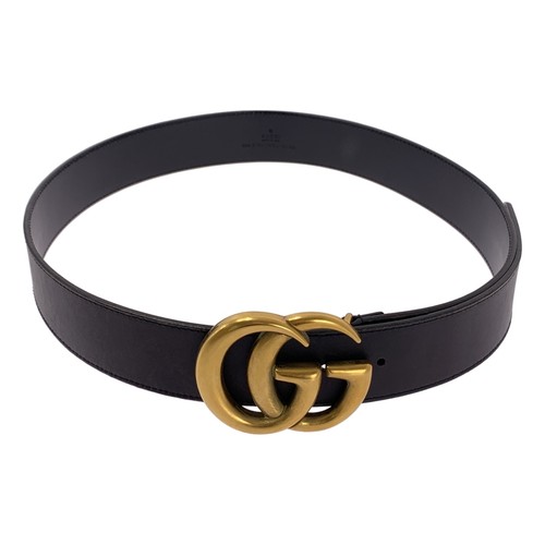 GUCCI | GG Marmont Double G Buckle Belt 80 32 Gold Dark Brown Men's Used KLDR-0