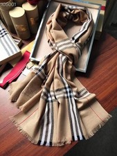 BURBERRY SCARF SHAWL AUTHENTIC 100 CASHMERE BEIGE BROWN BLACK CLASSIC LOGO