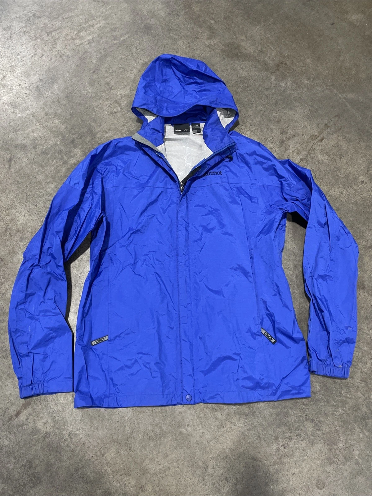 Marmot Eco Rain Jacket 100% Nylon Hike Outdoor Fish Blue Men’s Size XL