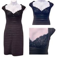 Tadashi Collection Womans Dress Size M Black Beaded Detail Fitted Cocktail Party