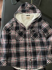 Boston Traders Jacket Women  s S Hooded Shacket Plaid Flannel Sherpa Fleece Lined