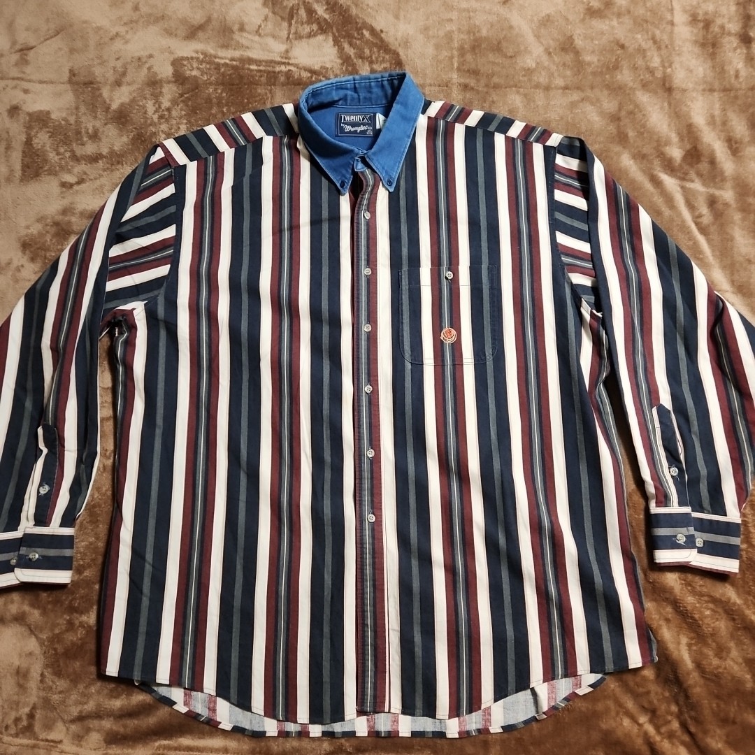 Wrangler USA 20X Men's Button Down L/S Shirt Striped XXL 18.5 x 35/36 Western