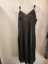 VTG VANITY FAIR Black Nylon Full SLIP Dress Lingerie Nightgown LACE SZ 36