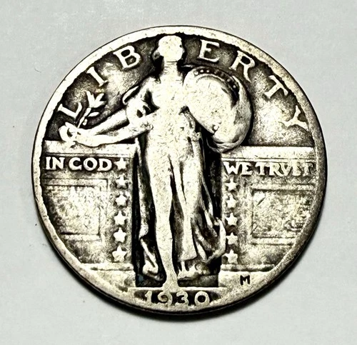 1930 Standing Liberty Quarter Dollar, VF Details, 90% Silver, $20 Value