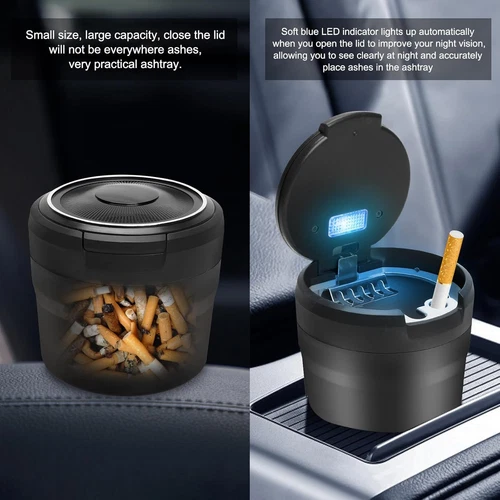 Tragbarer LED Auto Aschenbecher Edelstahl Zigarette mit Deckel rauchfrei - Bild 4 von 10