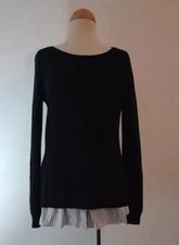 AB Studio Layered Look Black Sweater Gray White Trim Shirt Bottom Women's SZ L