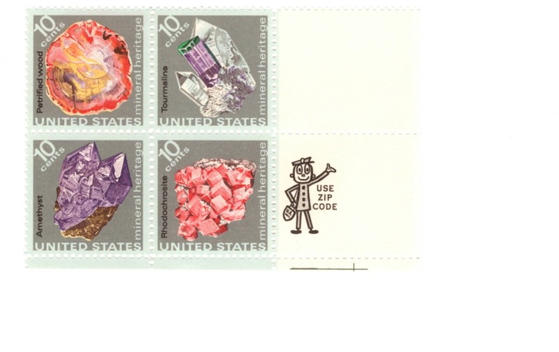 1974 MINERAL HERITAGE ISSUE 10 CENTS USA STAMPS, BLOCK OF 4