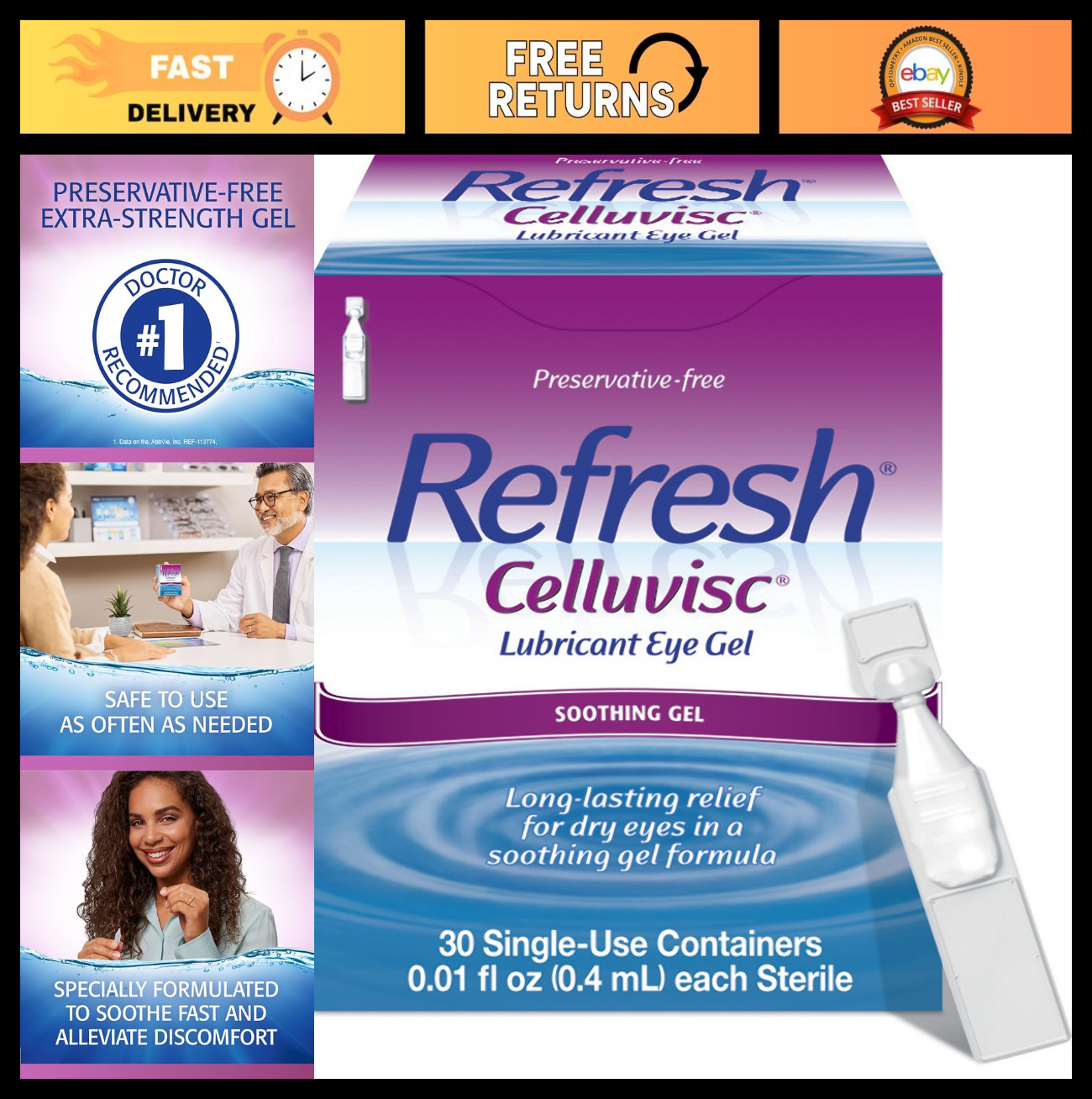 Moisturizing Eye Gel for Dry Eyes, Preservative-Free, 30 Sin