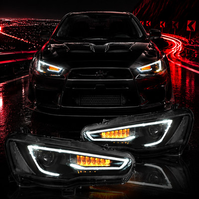 Paar LED Scheinwerfer Für Mitsubishi Lancer/EVO X 2008-2017 Dynamische　Schwarzer