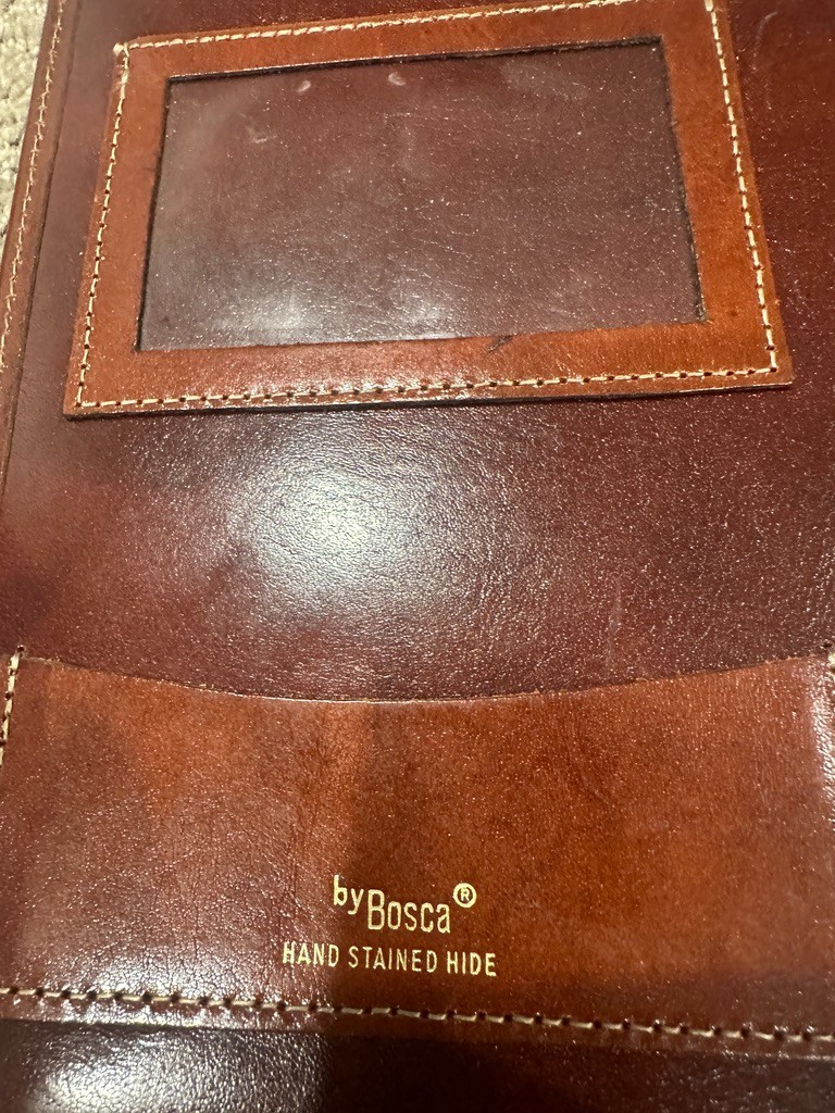 Bosca Italian Cognac Old Leather Portfolio ID Card Pockets Folder USA Made VTG