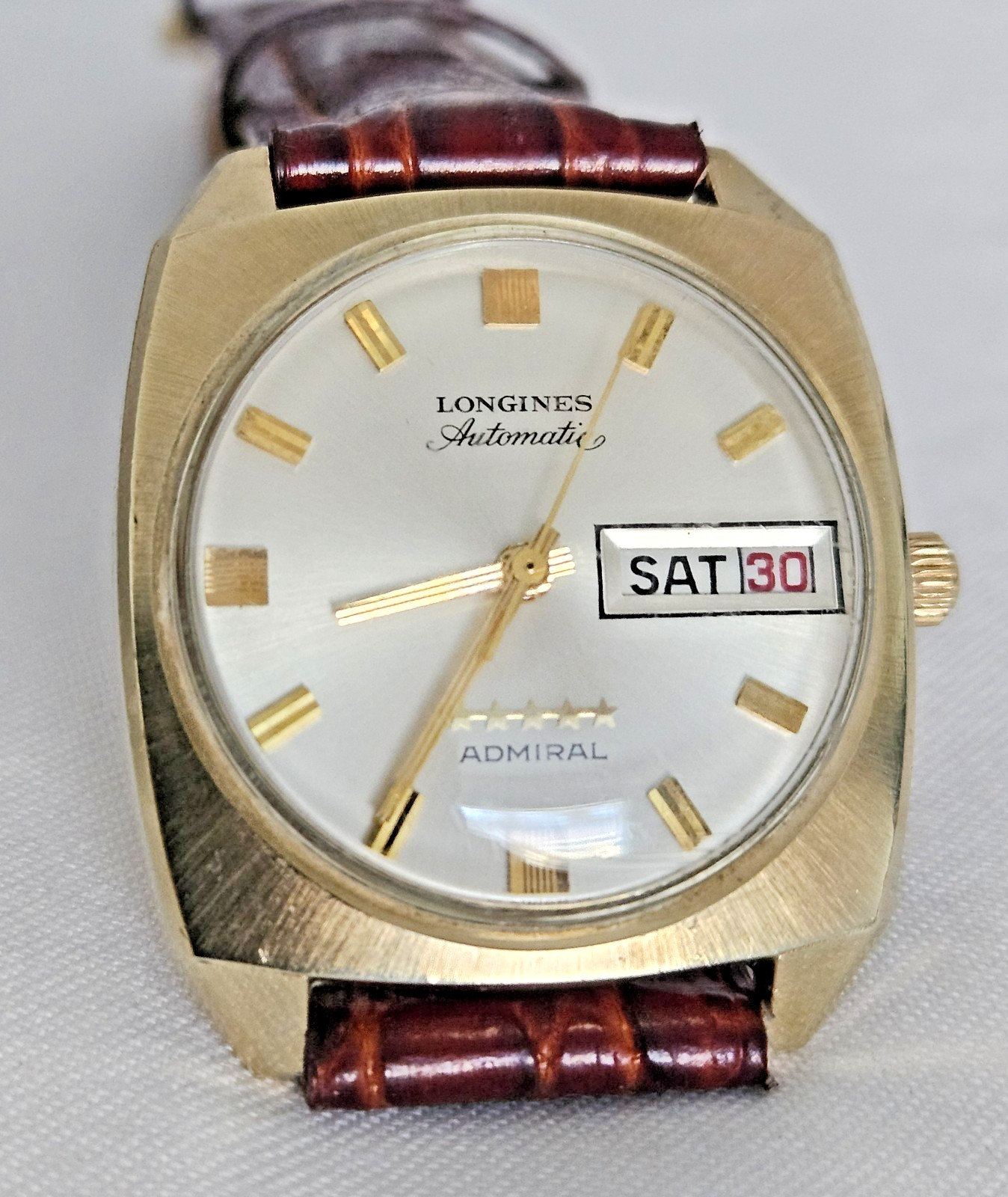 MEN'S LONGINES 5 STAR ADMIRAL DAY/DATE GOLD FILLED AUTOMATIC WRISTWATCH