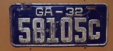 OLD 1932 Georgia License Plate...