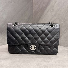 Chanel Classic Flap Medium Black Lambskin Silver Hardware Shoulder Crossbody Bag