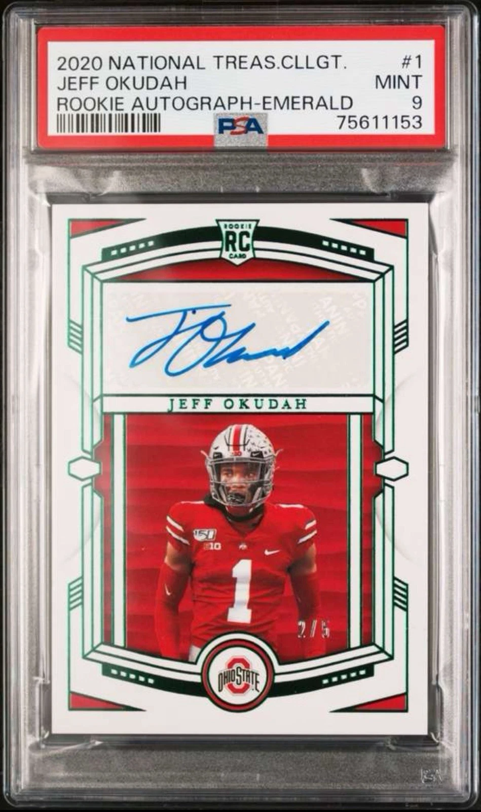 Jeff Okudah Panini National Treasures Collegiate Rookie Autographs #1 Emerald