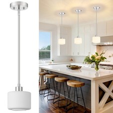 Brushed Nickel Pendant Lights Kitchen Island, 1-Light Modern Milk Glass Hangi...
