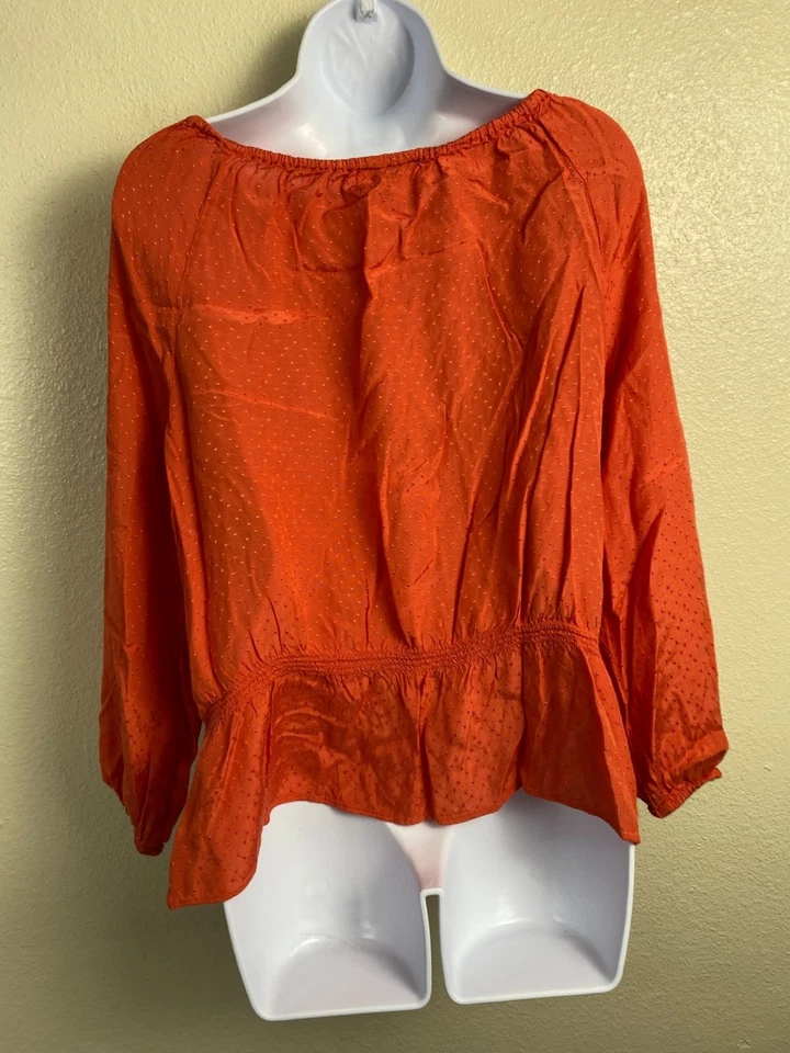 Blusa Charter Club Feminina Laranja Lantejoulas Camponesa Tamanho Grande Pequena Boho Manga Longa - Imagem 2 de 4