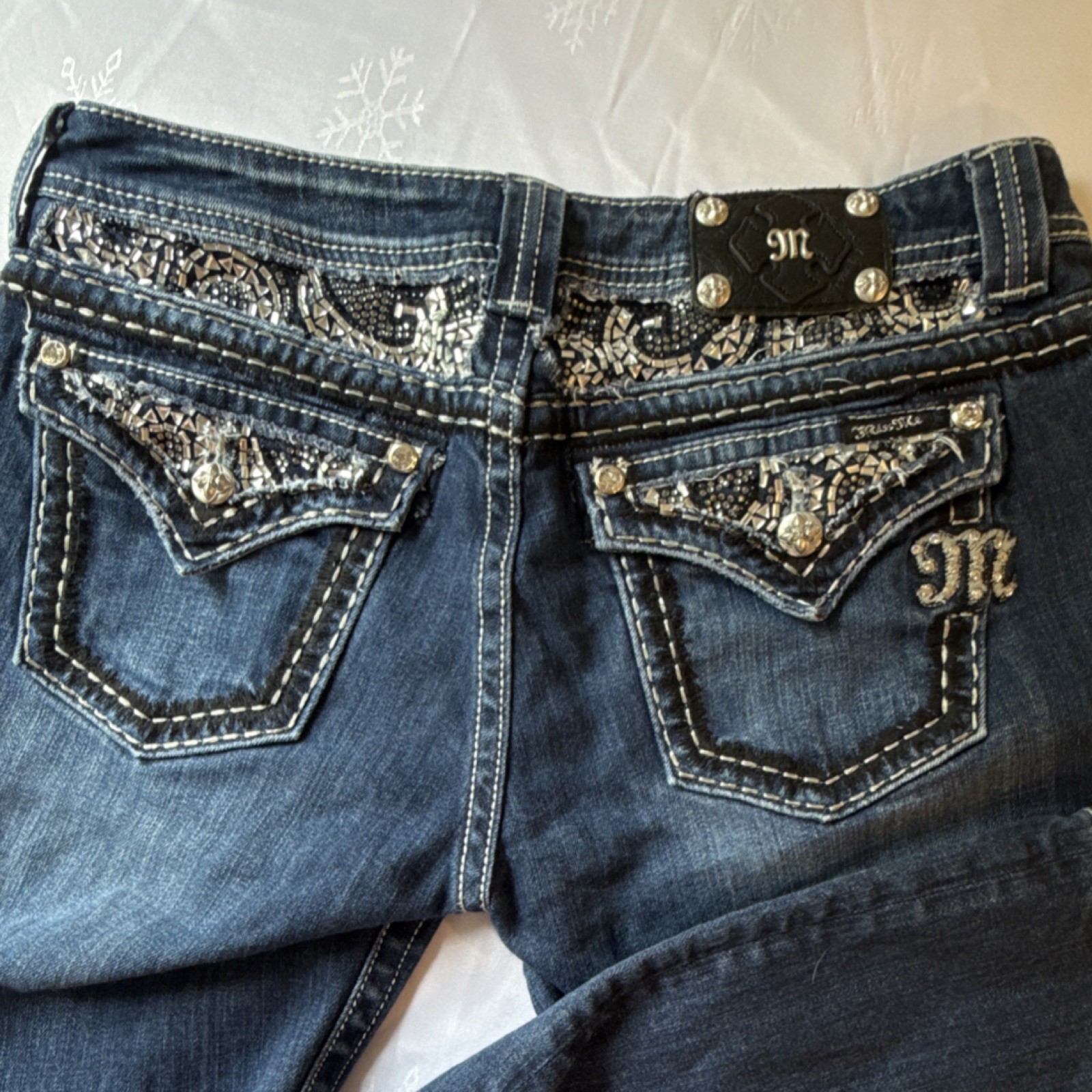 Miss Me Embroidered Studded Bootcut Stretch Denim Jeans Women's Tall - 31 x 35”